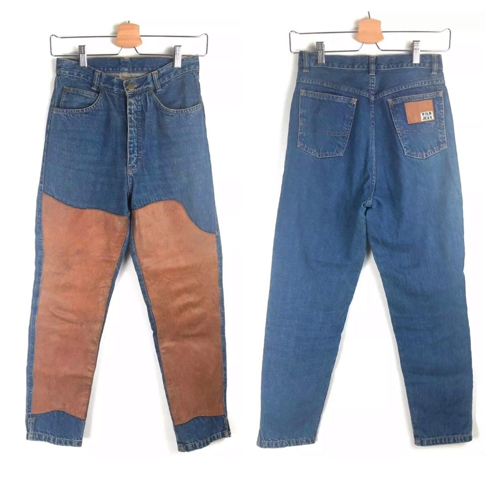 Vintage Leather Jeans Patchwork Crop Mom Denim XS
